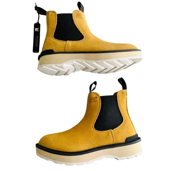 Sorel Women's Hi Line Chelsea Boot Geo Yellow Suede Size 8 NEW - Picture 2 of 9